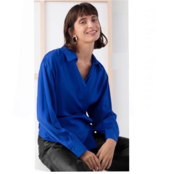 & Other Stories Front Wrap Duo Button Shirt Blouse in Royal Blue Size 2 New - Picture 2 of 9